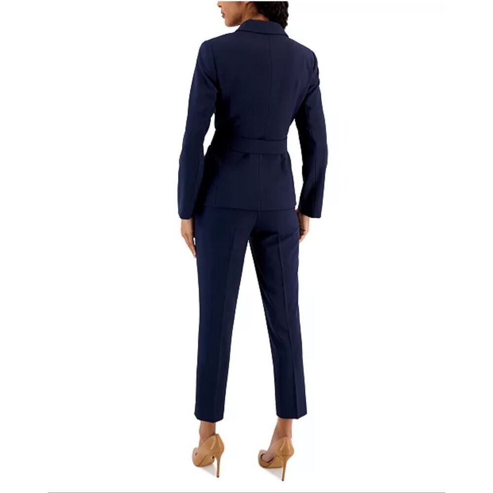 Tahari Navy Belted Blazer Pantsuit - Picture 3 of 5